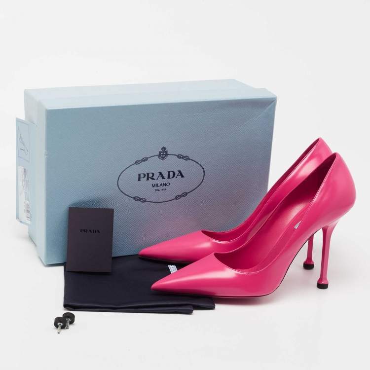 Pre Owned Prada Pink Leather Pointed Toe Pumps Size 40