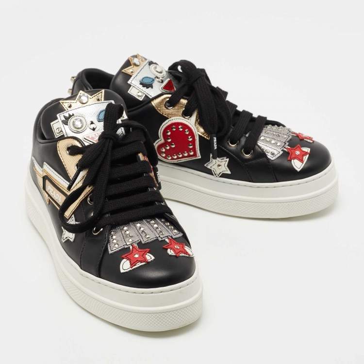 مملوكة مسبقًا Prada Black Leather Embellished Slip On Sneakers Size 36