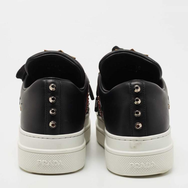 مملوكة مسبقًا Prada Black Leather Embellished Slip On Sneakers Size 36