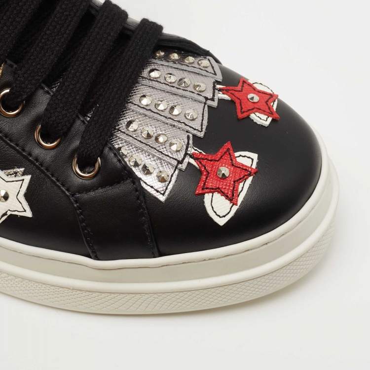 مملوكة مسبقًا Prada Black Leather Embellished Slip On Sneakers Size 36