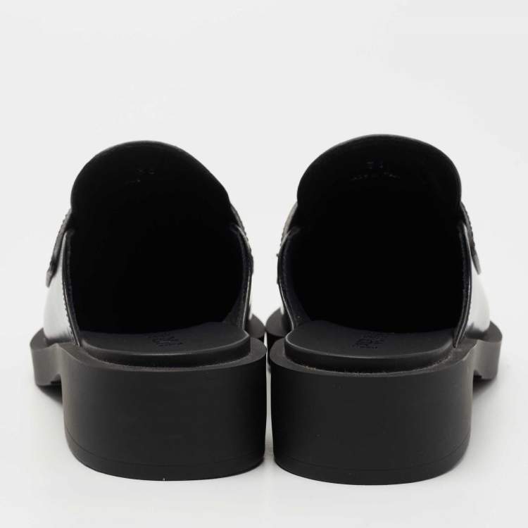 Pre Owned Prada Black Leather Logo Loafer Mules Size 36