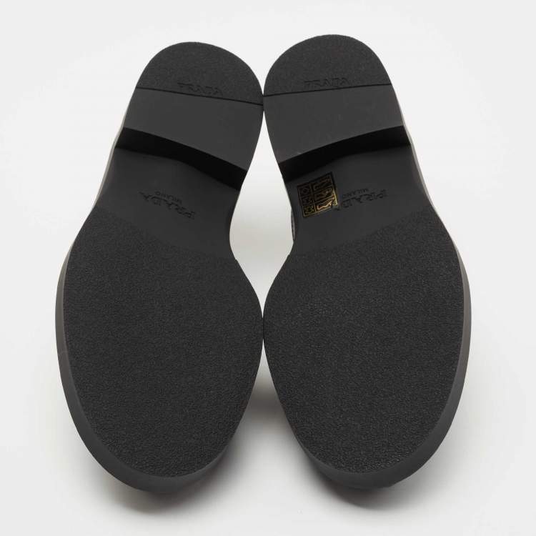Pre Owned Prada Black Leather Logo Loafer Mules Size 36