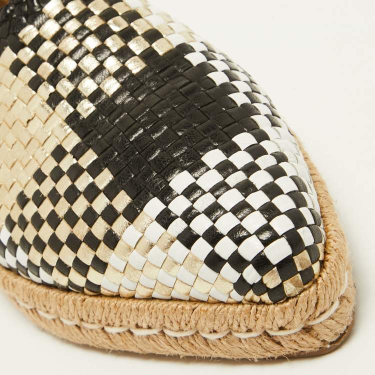 Pre Owned Prada Tricolor Woven Leather Espadrille Flats Size 37.5