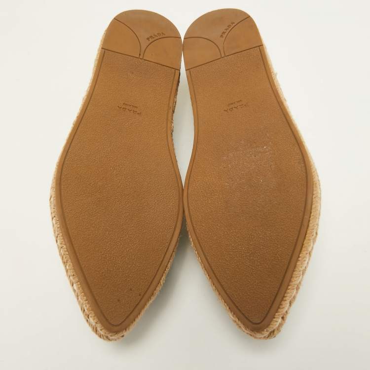 Pre Owned Prada Tricolor Woven Leather Espadrille Flats Size 37.5