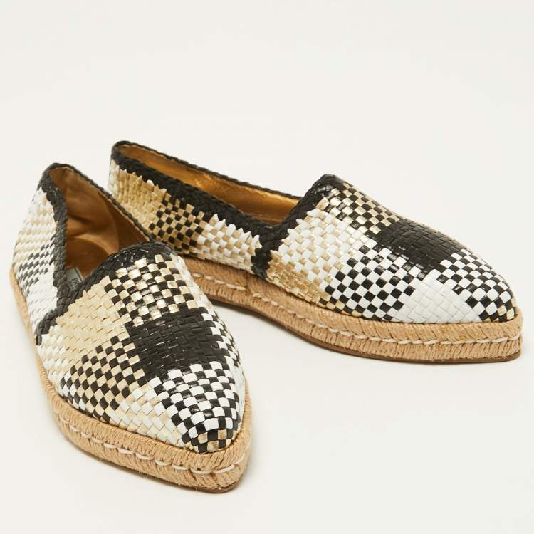 Pre Owned Prada Tricolor Woven Leather Espadrille Flats Size 37.5