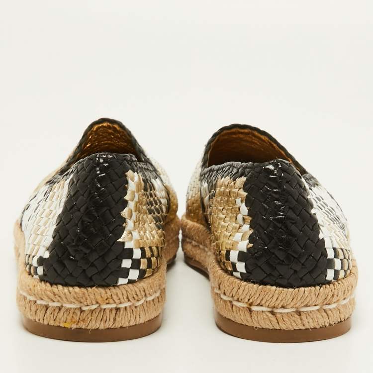 Pre Owned Prada Tricolor Woven Leather Espadrille Flats Size 37.5