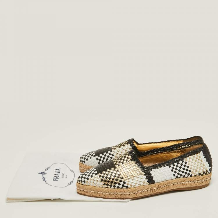 Pre Owned Prada Tricolor Woven Leather Espadrille Flats Size 37.5