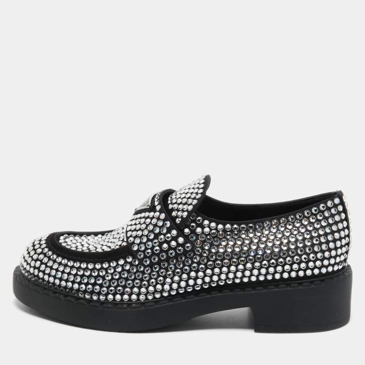 Prada Black Satin Crystal Embellished Loafers Size 38 Prada | The Luxury  Closet