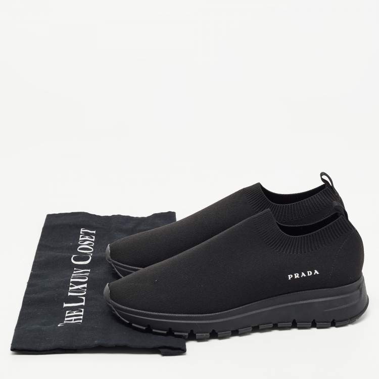 Pre Owned Prada Black Knit Fabric Slip On Sneakers Size 37.5