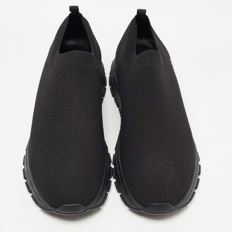 Pre Owned Prada Black Knit Fabric Slip On Sneakers Size 37.5