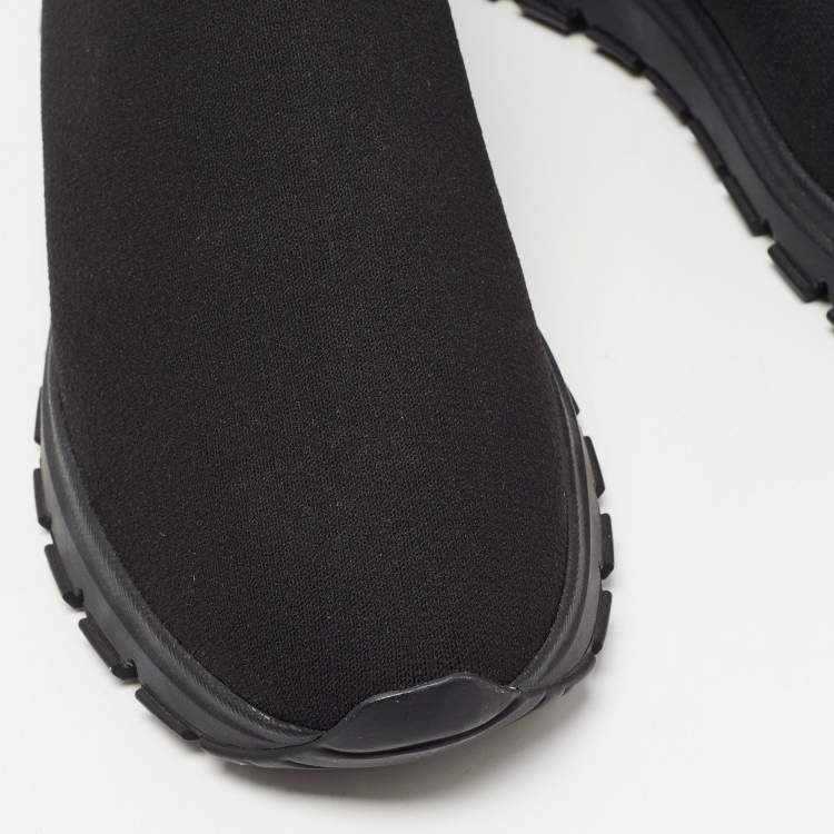 Pre Owned Prada Black Knit Fabric Slip On Sneakers Size 37.5