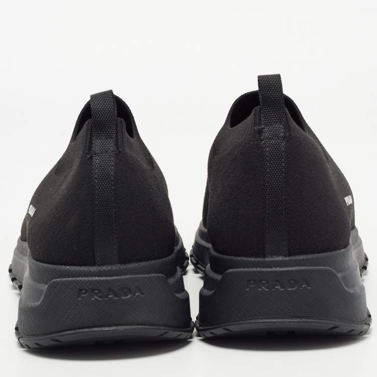 Pre Owned Prada Black Knit Fabric Slip On Sneakers Size 37.5