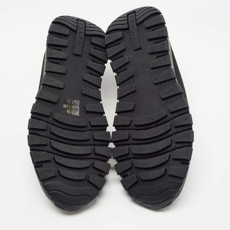 Pre Owned Prada Black Knit Fabric Slip On Sneakers Size 37.5