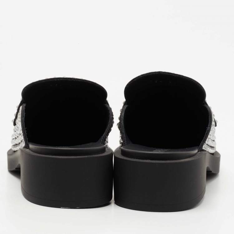 Pre Owned Prada Black Satin Crystal Embellished Mules Size 36