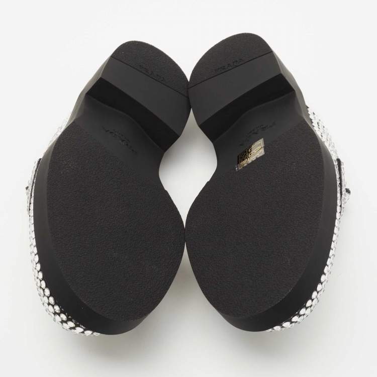 Pre Owned Prada Black Satin Crystal Embellished Mules Size 36