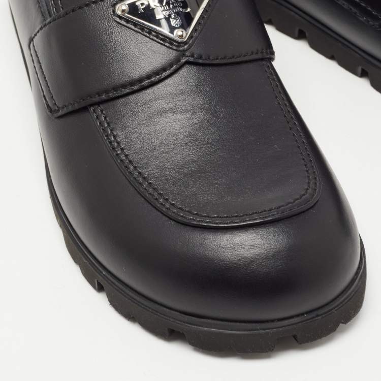 Pre Owned Prada Black Leather Sabots Flat Mules Size 36.5