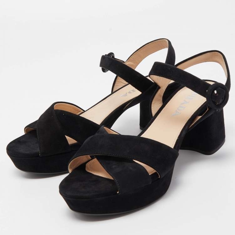 Pre Owned Prada Black Suede Ankle Strap Sandals Size 38