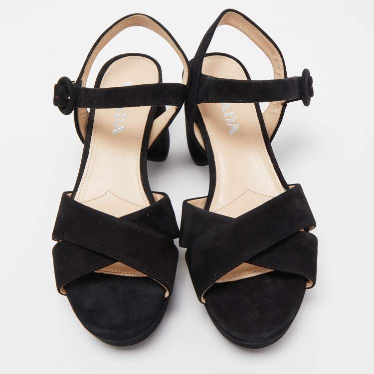 Pre Owned Prada Black Suede Ankle Strap Sandals Size 38
