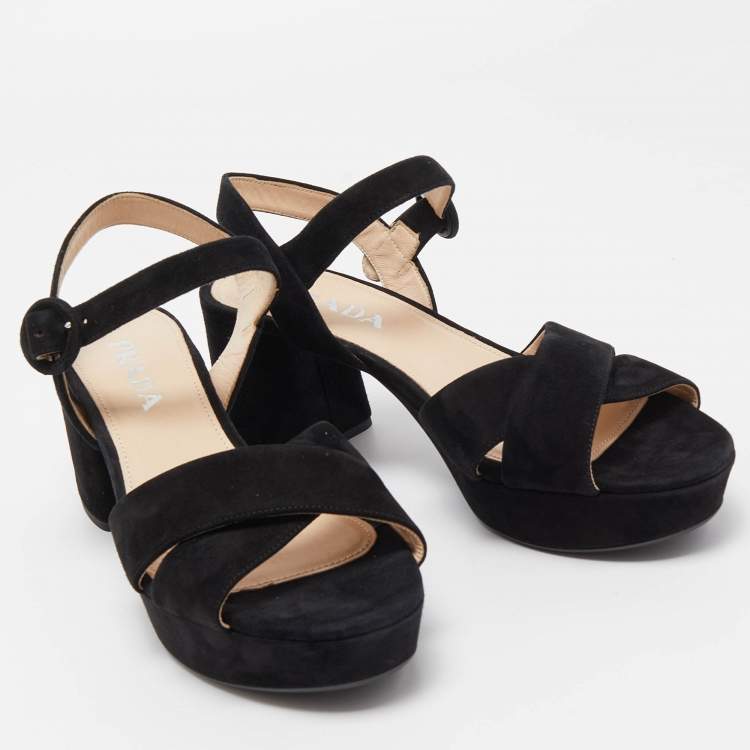 Pre Owned Prada Black Suede Ankle Strap Sandals Size 38