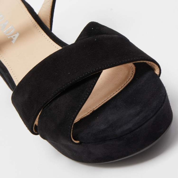 Pre Owned Prada Black Suede Ankle Strap Sandals Size 38