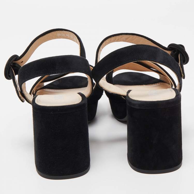 Pre Owned Prada Black Suede Ankle Strap Sandals Size 38