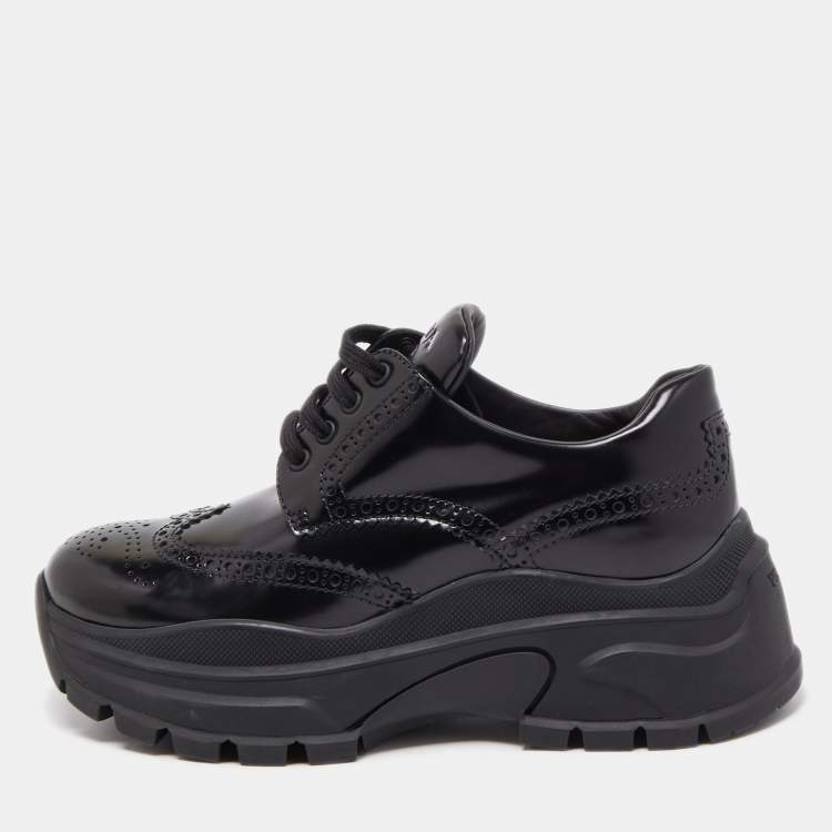Pre Owned Prada Black Leather Brogue Sneakers Size 39