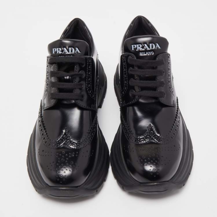 Pre Owned Prada Black Leather Brogue Sneakers Size 39