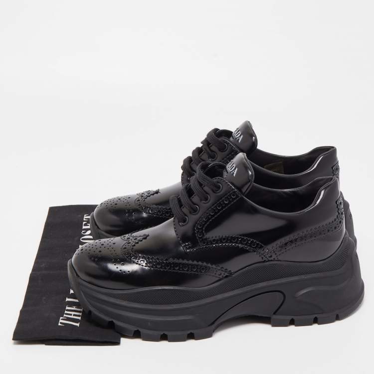 Pre Owned Prada Black Leather Brogue Sneakers Size 39