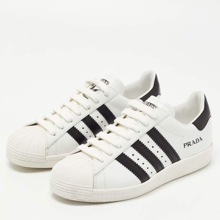 Aeródromo Fanático mimar Prada x Adidas White/Black Leather Superstar Sneakers Size 37 1/3 Prada |  TLC