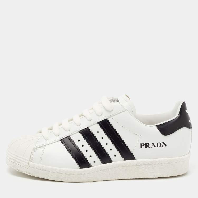 x Adidas White/Black Leather Sneakers 37 1/3 Prada | TLC