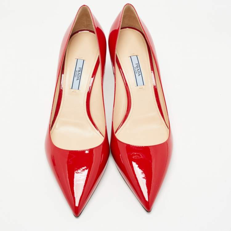 Pre Owned Prada Red Patent Leather Pointed Toe Pumps Size 40