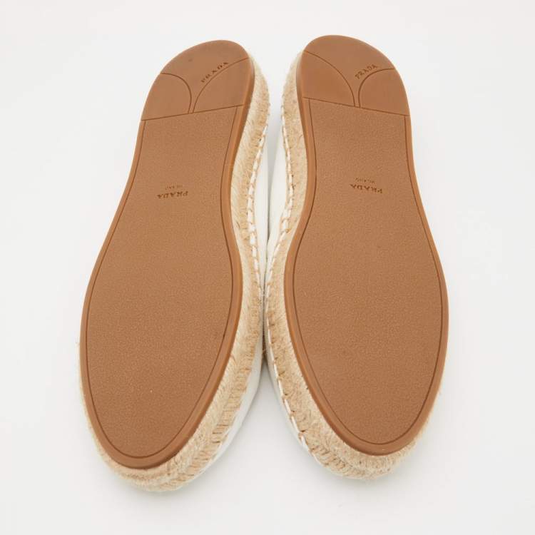 Pre Owned Prada Off White Canvas Embroidered Logo Espadrille Flats Size 39