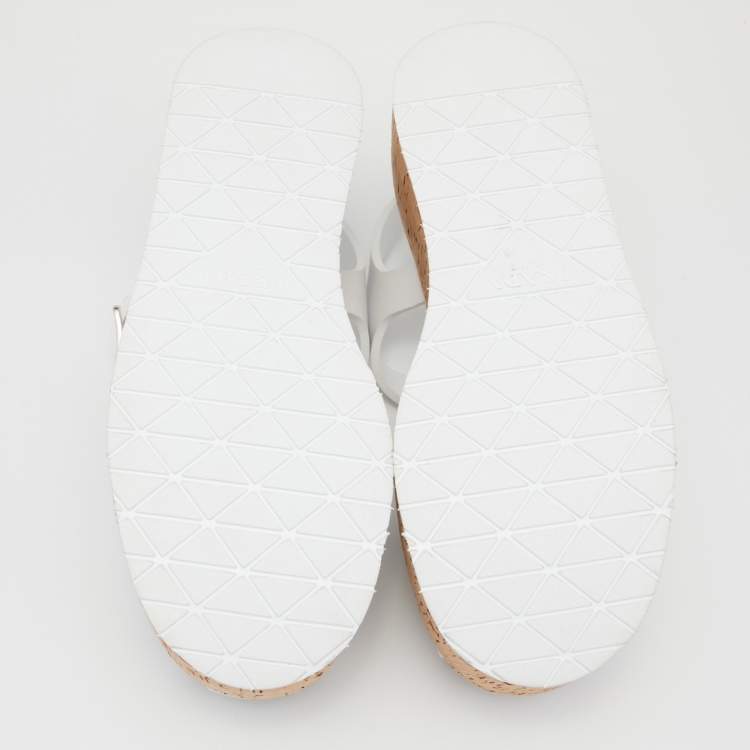 Pre Owned Prada White Rubber Cork Wedge Ankle Strap Sandals Size 40