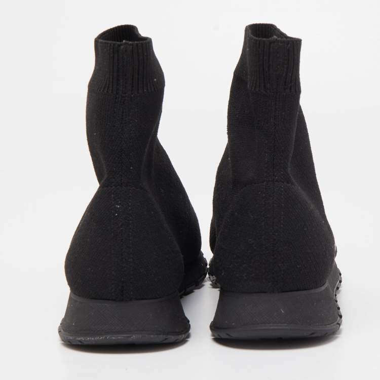 Pre Owned Prada Black Knit Fabric Sock Runner High Top Sneakers Size 40