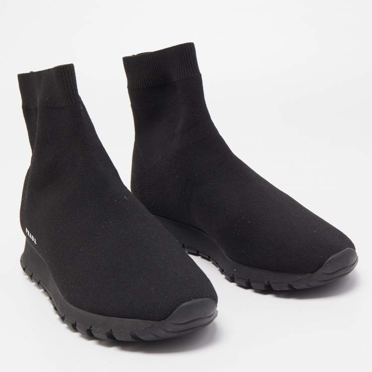 Pre Owned Prada Black Knit Fabric Sock Runner High Top Sneakers Size 40