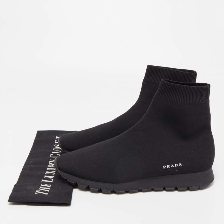 Pre Owned Prada Black Knit Fabric Sock Runner High Top Sneakers Size 40