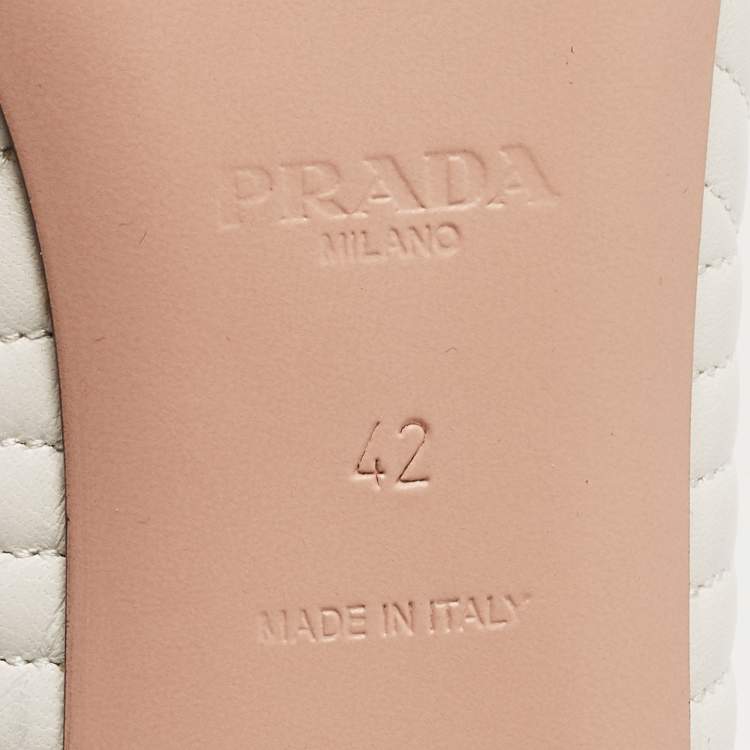 Pre Owned Prada White Quilted Leather Bow Ballet Flats Size 42