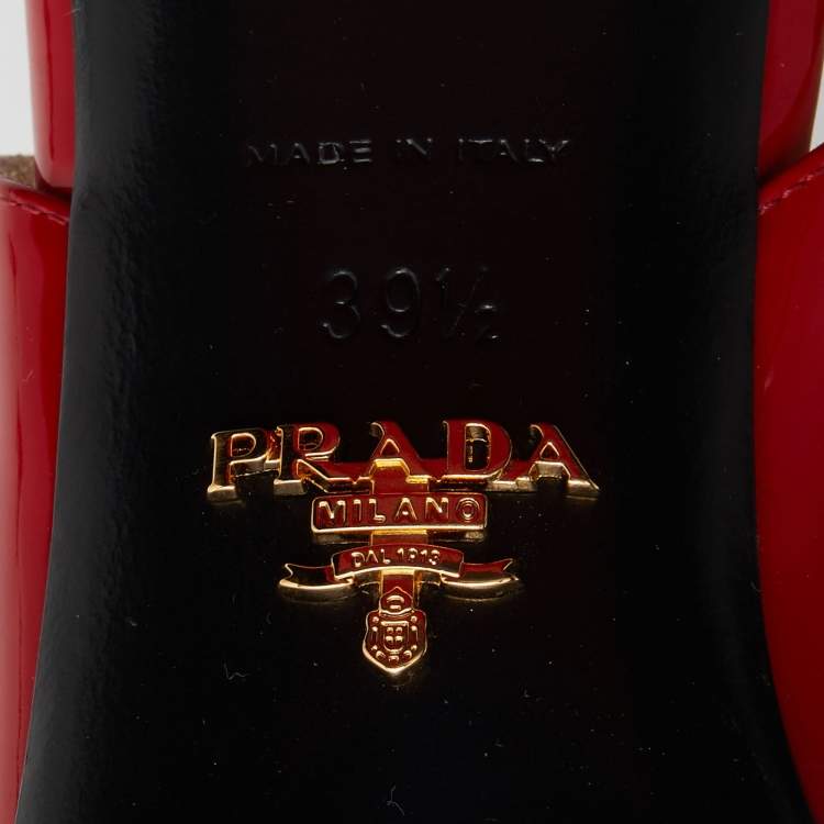 Pre Owned Prada Red Patent Leather Cut Out Mules Size 39.5