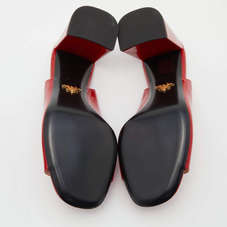 Pre Owned Prada Red Patent Leather Cut Out Mules Size 39.5