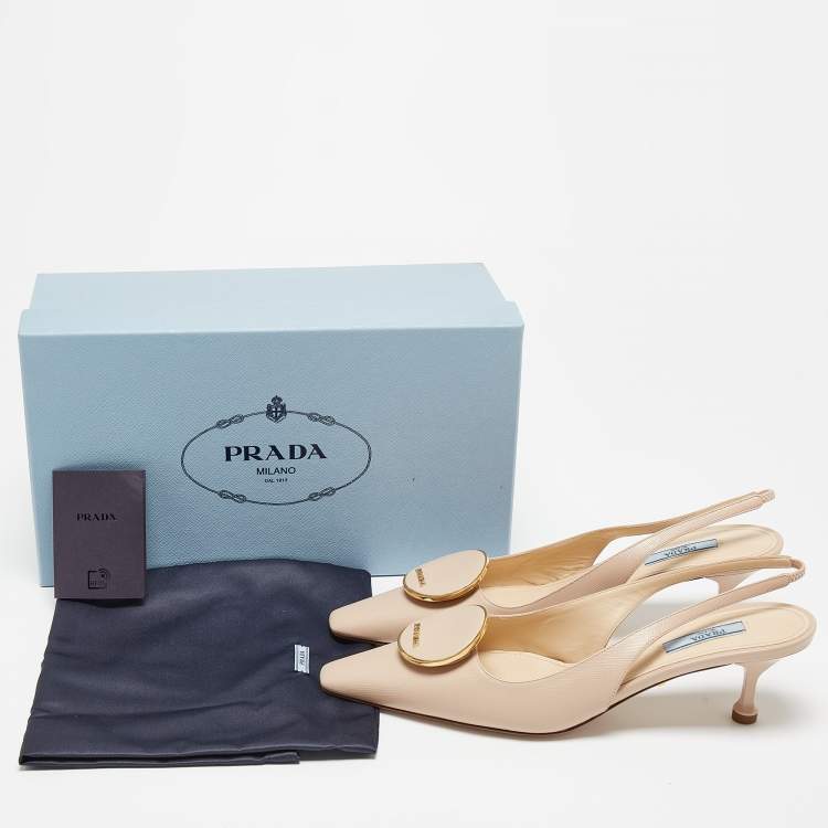 Pre Owned Prada Beige Leather Slingback Pumps Size 39