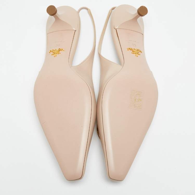 Pre Owned Prada Beige Leather Slingback Pumps Size 39
