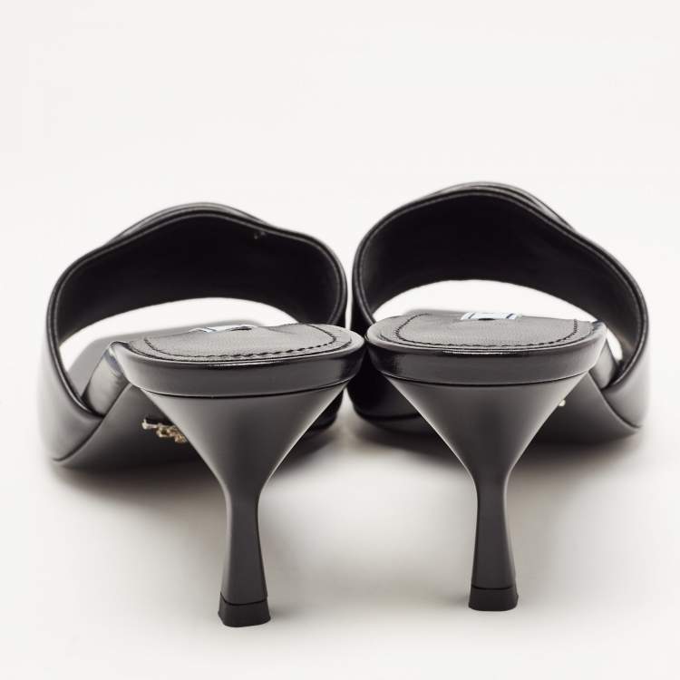 Pre Owned Prada Black Leather Brushed Heeled Slides Size 40