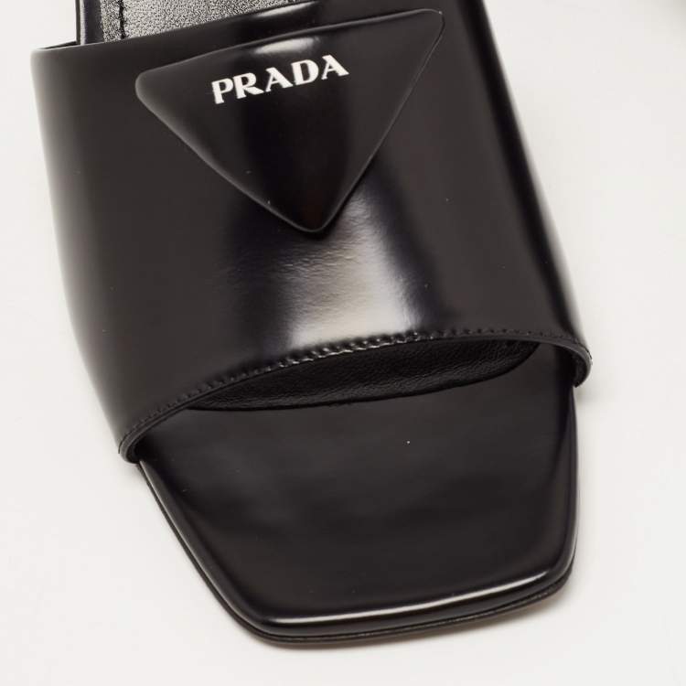 Pre Owned Prada Black Leather Brushed Heeled Slides Size 40