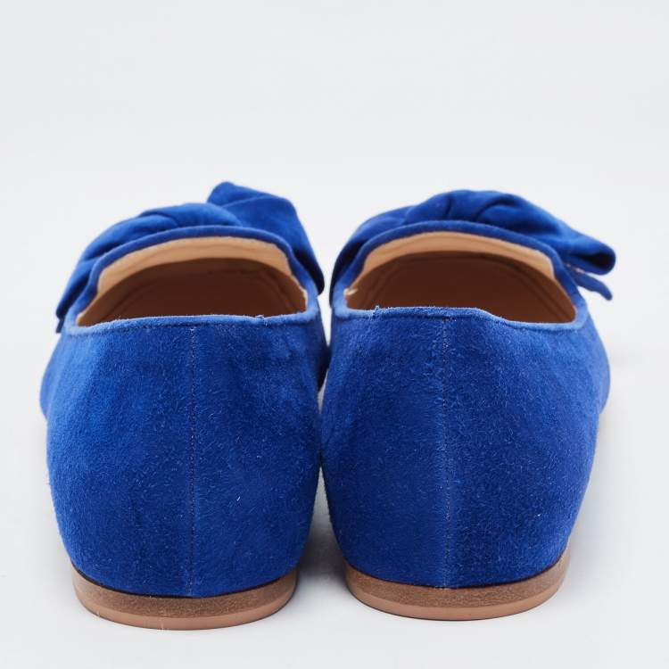 Pre Owned Prada Blue Suede Bow Ballet Flats Size 37.5