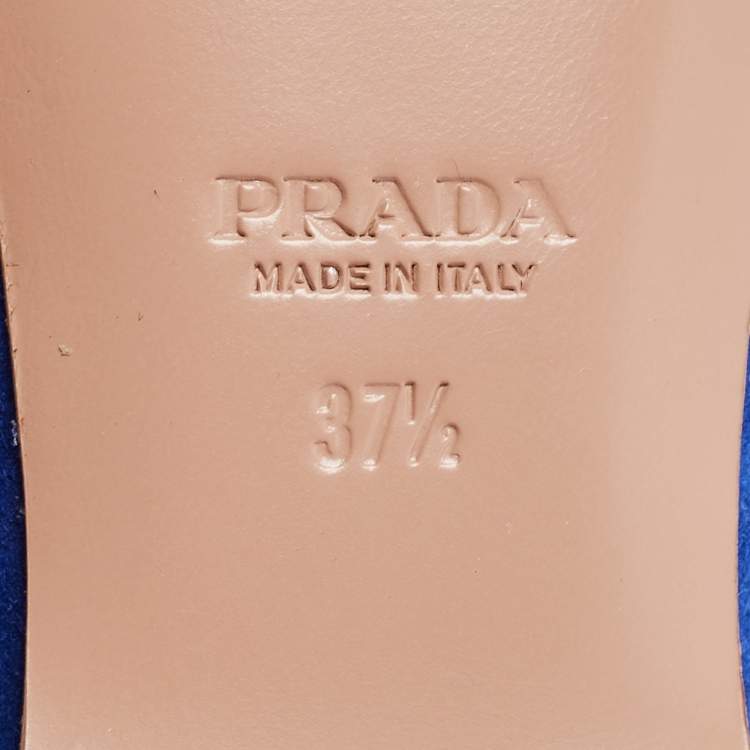 Pre Owned Prada Blue Suede Bow Ballet Flats Size 37.5