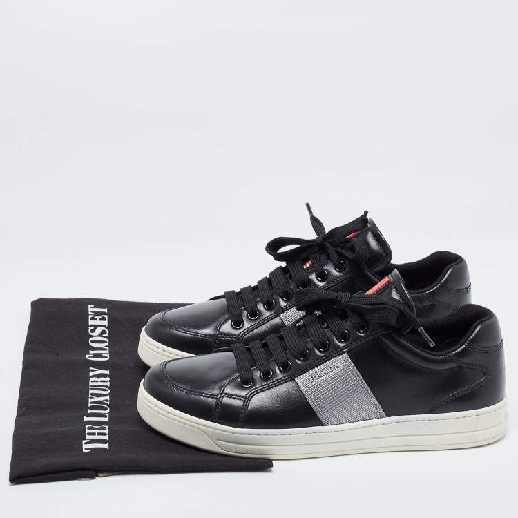 Pre Owned Prada Black Leather Low Top Sneakers Size 38