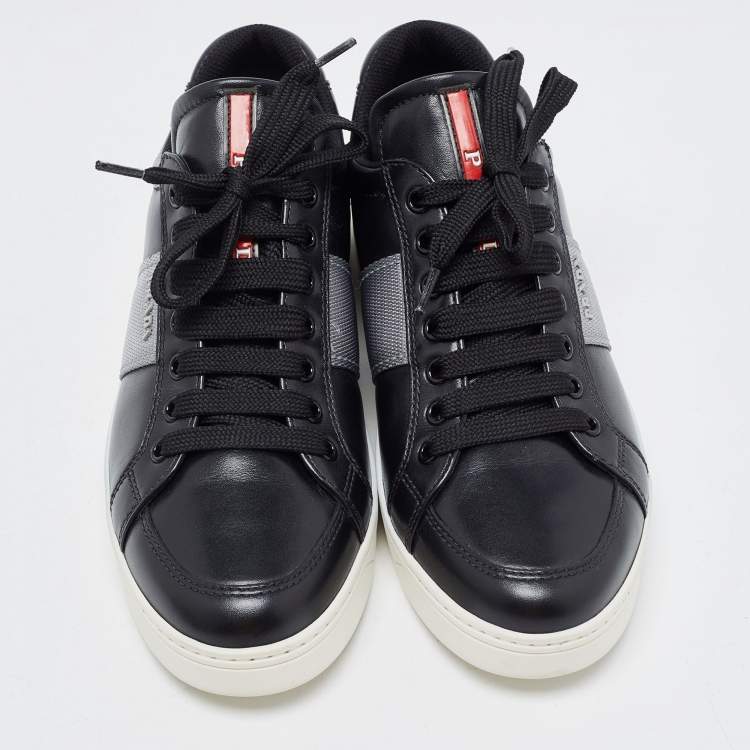 Pre Owned Prada Black Leather Low Top Sneakers Size 38