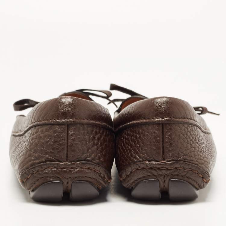 مملوكة مسبقًا Prada Dark Brown Leather Bow Loafers Size 38