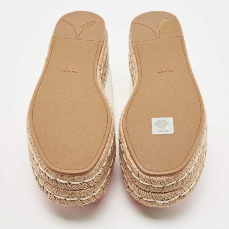 Pre Owned Prada Pink/White Leather Open Toe Platform Espadrilles Size 36