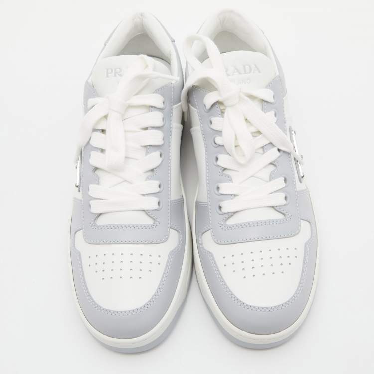Pre Owned Prada White/Grey Leather Downtown Low-Top Sneakers Size 39